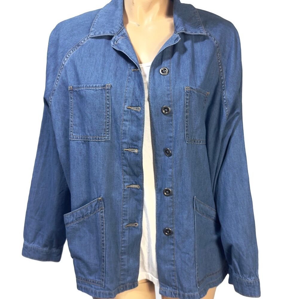 Torrid Blue Denim Raglan Chore Jacket Womens Size M / L Lightweight Button NWT